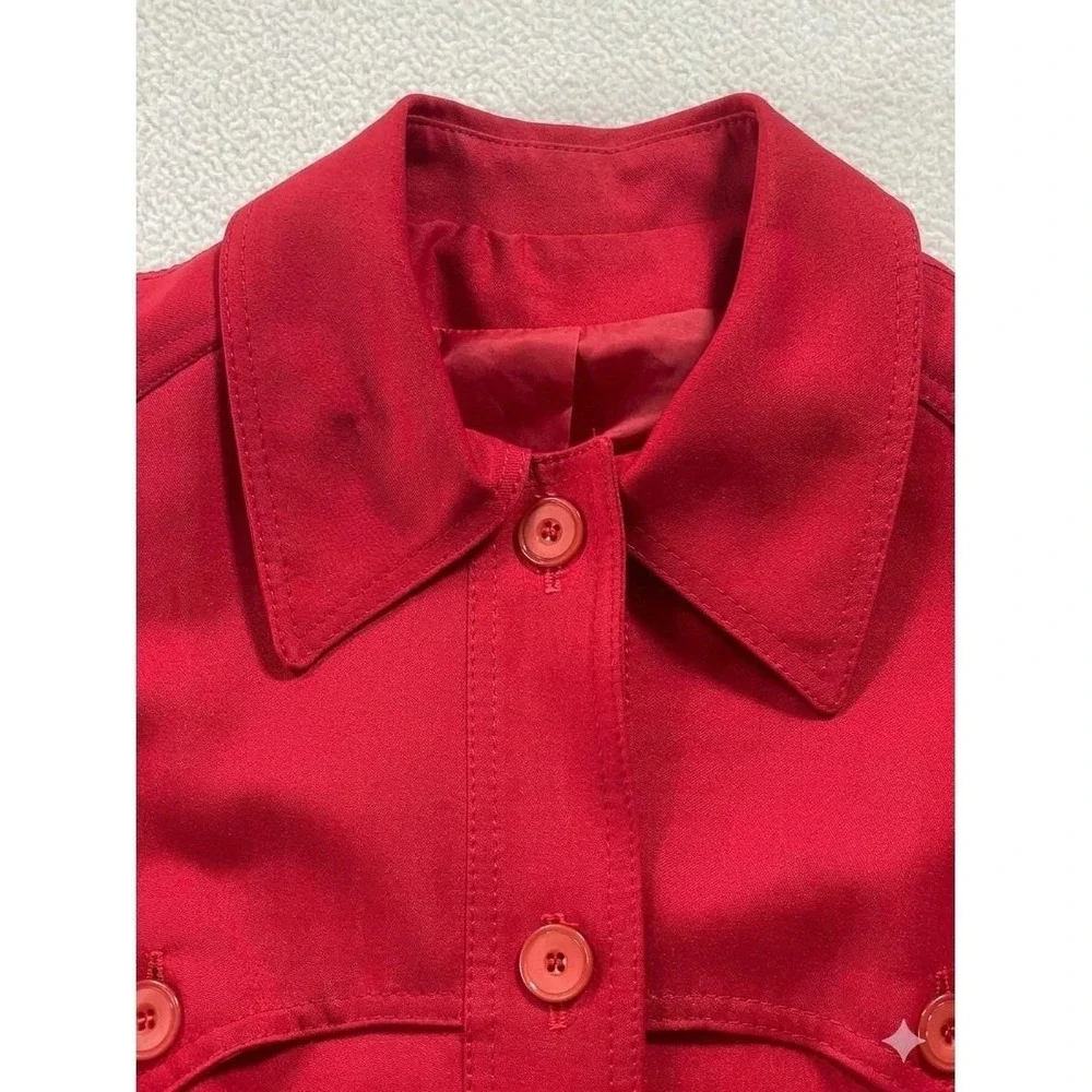 Vintage 60s Outer Banks Women Small Trench Coat Red Western‎ Yoke Rain Repellent